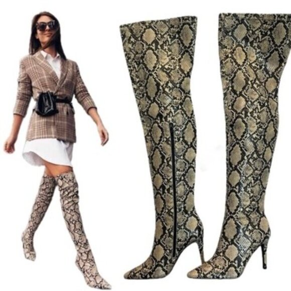 Design Concept Studio Shoes - Design Concept Studio Reptile Snake Print Thigh High Boots Size 7
